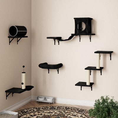 [Dealsforyoudays] 7-In-1 Wall Mounted Cat Climber Set with Cat House, Tunnel, Bridge, Tree, Steps, Scratcher Board & Hammock, Indoor Cat Shelves for Luxury Kitty