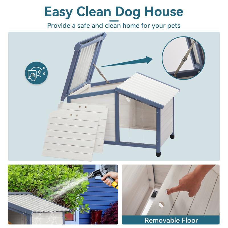 Petsfit Dog House, PVC Roof Dog House for Small Medium Large Dogs,Durable Dog House with Easy Clean and Assemble,White
