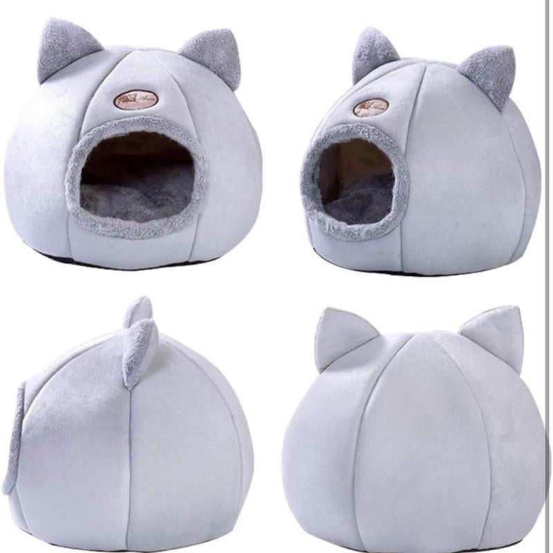 Cat Cave Bed for Indoor Soft Premium Pet Beds No Deformation anti Slip Bottom Pets Houses for Indoor Cats Room Tent, 2 in 1 Use Foldable or Open 6-11LB Light (Grey Medium Size) (12" X 12" X12)