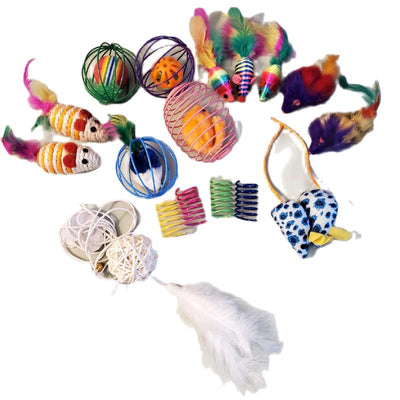 Cat Tunnel Rainbow + 18 PCS Assortment of Cat Toys Hanging Door Cat Toy Interactive Rolling Cat Balls Spring Coil Rattle Mouse Sisal Mouse Random Color