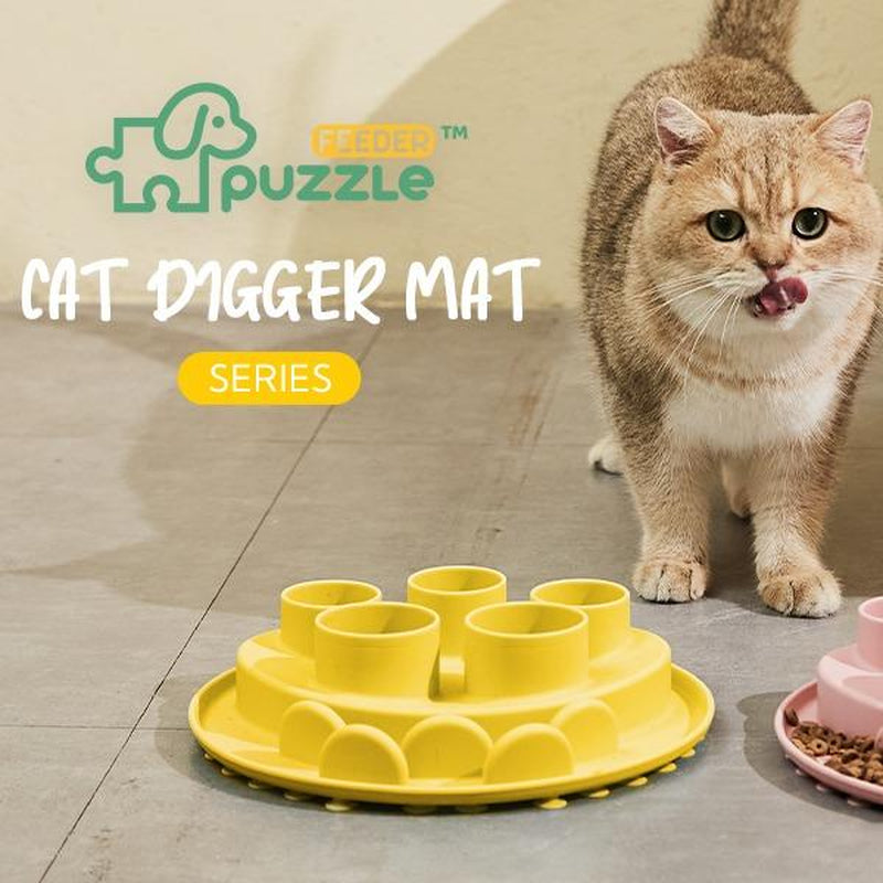 Puzzle Feeder Cat Slow Feeder, IQ Training & Mental Stimulating, Silicone Bowl for Indoor Cats, Multicoloured, Dishwasher Safe