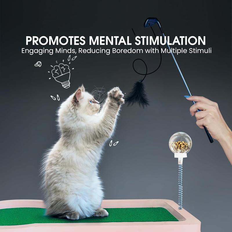 8-In-1 Cat Golf Table Set: Cat Tree Tower with Scratching Post, Catnip Pillows, Feather Wand, Feeder & Furniture for Indoor Cat Scratching Ramp