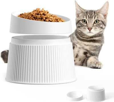 Uahpet Elevated Cat Food Bowl Super Widen Raised Cat Food Dishes for Protecting Spine, Reliefing Whisker Fatigue, Anti-Vomiting 17° Tilted Pet Feeding Bowls with Silicone Mat for Indoor Cats Cat Kitten