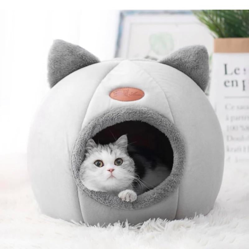 Cat Cave Bed for Indoor Soft Premium Pet Beds No Deformation anti Slip Bottom Pets Houses for Indoor Cats Room Tent, 2 in 1 Use Foldable or Open 6-11LB Light (Grey Medium Size) (12" X 12" X12)
