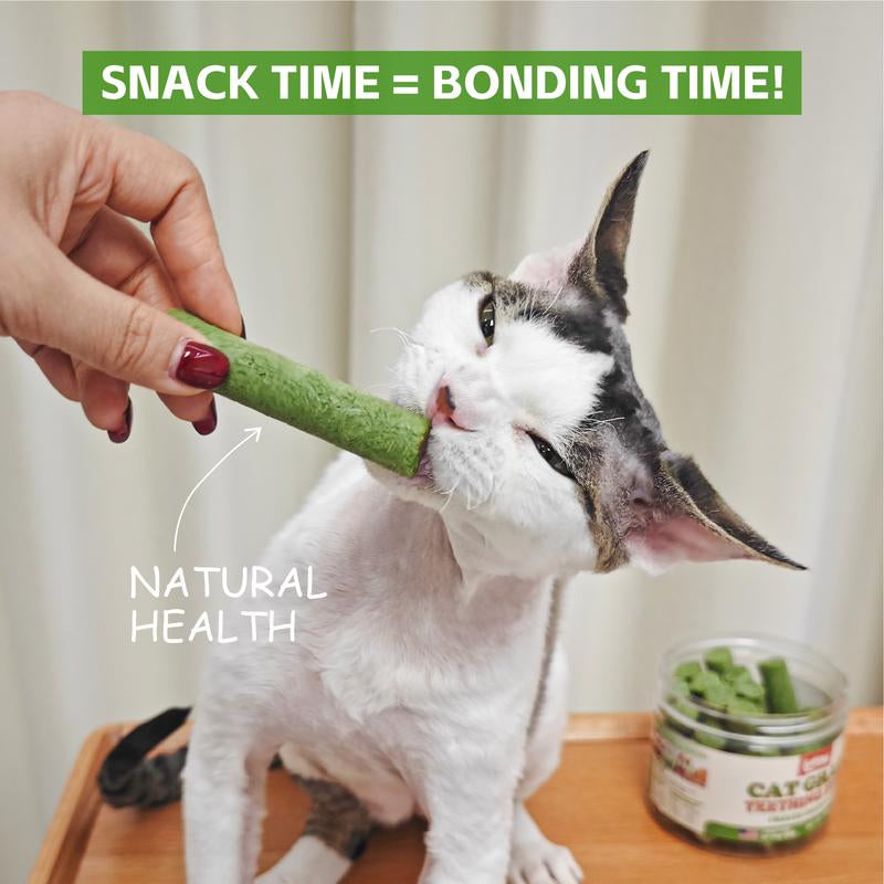 BAYPIE 3.5Oz Cat Grass Teething Stick, Delicious Cat Treat Snack Edible Cat Chew Toy for Teeth Cleaning and Hairball Removal in Cats