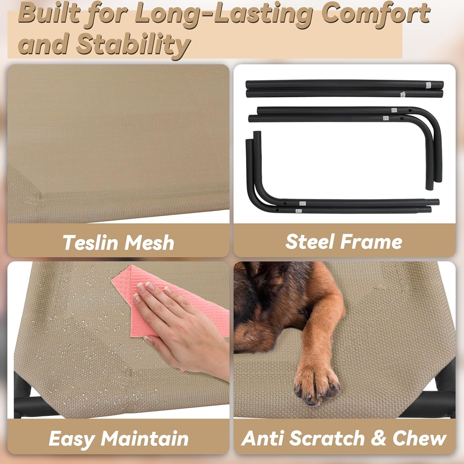 Elevated Dog Bed for Large Dogs, Raised Dog Bed with Breathable Mesh, Non Slip, Easy to Clean, 50.5 Inches, Brown