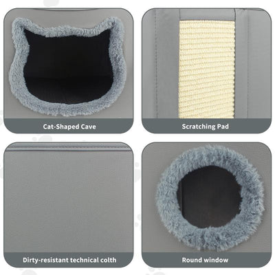 PHANCIR Cat Beds for Indoor Cats, Foldable Square Comfortable Pet Cave Bed & Furniture, with Scratching Pad and 2 Cushion, Grey