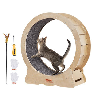 VEVOR Cat Exercise Wheel, Large Cat Treadmill Wheel for Indoor Cats, 29.5 Inch Cat Running Wheel with Detachable Carpet and Cat Teaser for Running/Walking/Training, Suitable for Most Cats