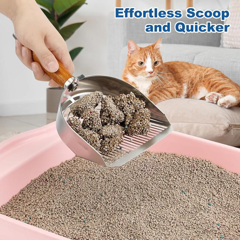 Misofog Cat Litter Scoop with Hook Heavy Duty Stainless Steel Sifter for Litter Box with Deep Shovel Durable Kitty Metal Scooper for Litter Box Kitten Pooper Lifter with 2 Different Width Sifter - Litterbox