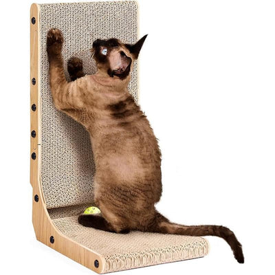 Cat Scratcher for Indoor Cats, 26.8 Inch L Shaped Vertical Cat Scratching Board with Ball Cat Toy, Large Cat Scratcher Pad