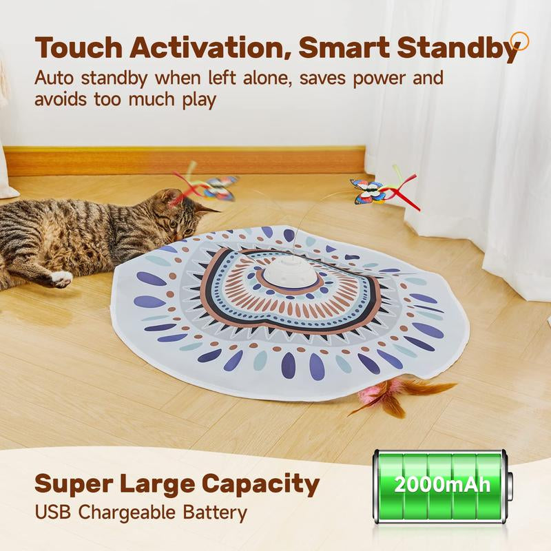 Potaroma Electric Cat Toys Chargeable, 3In1 Hide and Seek Kitten Wand Toy, Interactive Automatic Cats Toy, Fluttering Butterfly, Moving Feather, Indoor Exercise Kicker 22.8 Inches Cover for All Breeds
