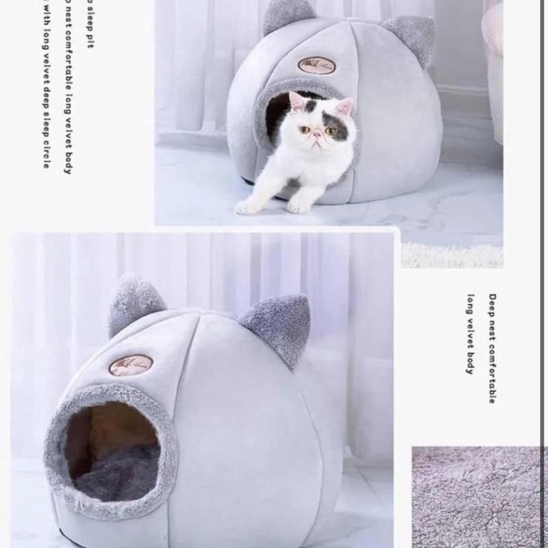 Cat Cave Bed for Indoor Soft Premium Pet Beds No Deformation anti Slip Bottom Pets Houses for Indoor Cats Room Tent, 2 in 1 Use Foldable or Open 6-11LB Light (Grey Medium Size) (12" X 12" X12)
