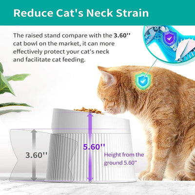 Uahpet Elevated Cat Food Bowl Super Widen Raised Cat Food Dishes for Protecting Spine, Reliefing Whisker Fatigue, Anti-Vomiting 17° Tilted Pet Feeding Bowls with Silicone Mat for Indoor Cats Cat Kitten