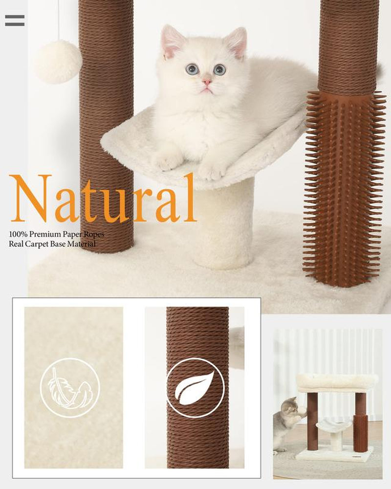 Christmas Cat Gift Cat Tree Tower, Cat Scratching Post for Indoor Cats, Featuring with Super Cozy Perch, Cat Self Groomer and Interactive Dangling Ball Great for Kittens, Elderly Cats, Adult Cats, Small Space