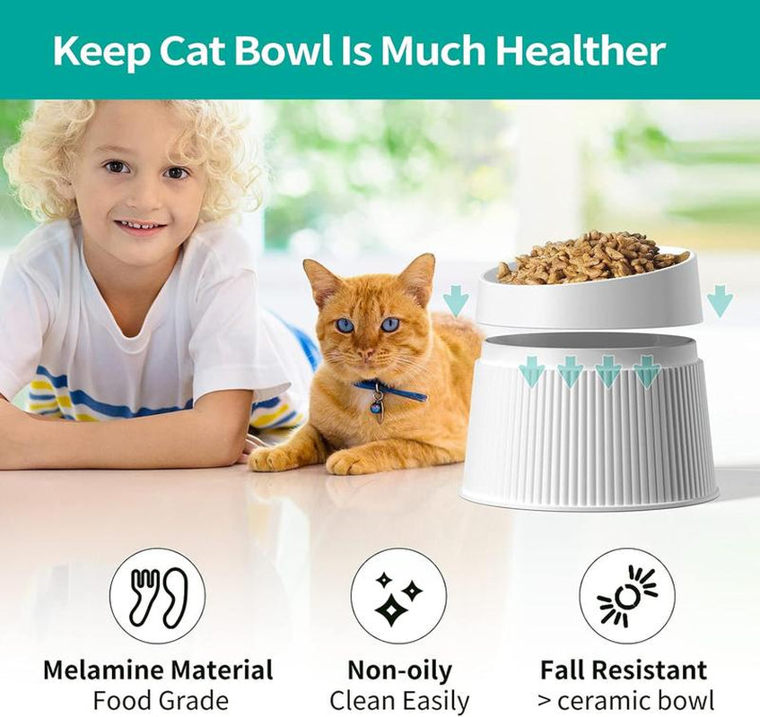 Uahpet Elevated Cat Food Bowl Super Widen Raised Cat Food Dishes for Protecting Spine, Reliefing Whisker Fatigue, Anti-Vomiting 17° Tilted Pet Feeding Bowls with Silicone Mat for Indoor Cats Cat Kitten