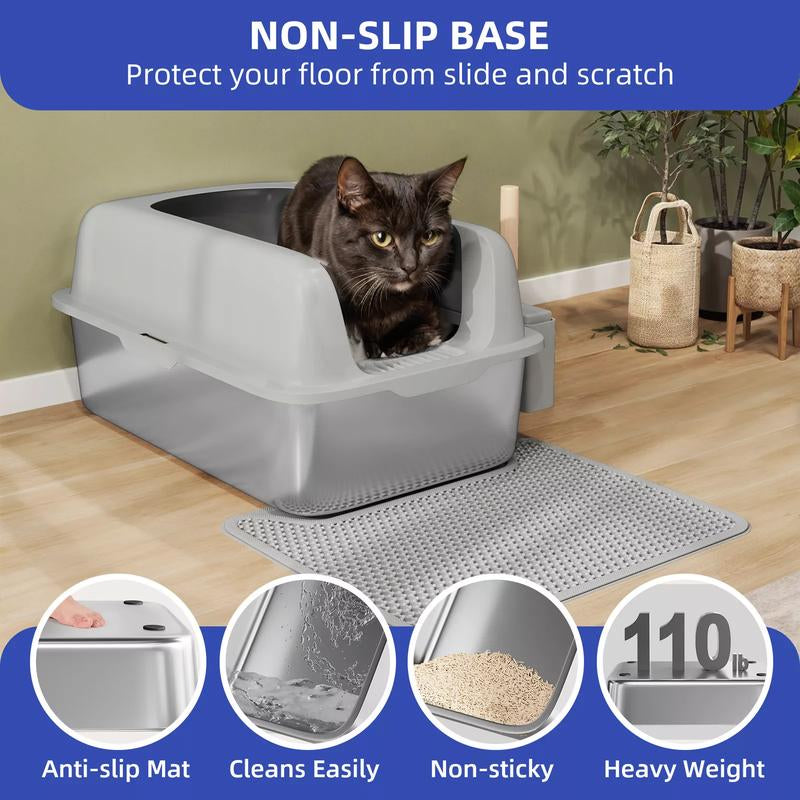 Yitahome Stainless Steel Cat Litter Box with Lid and Scoop, Extra Large Enclosed Metal Litter Box for Large Cats with Non-Slip Bottom, Odorless, Anti-Leakage, Non-Stick