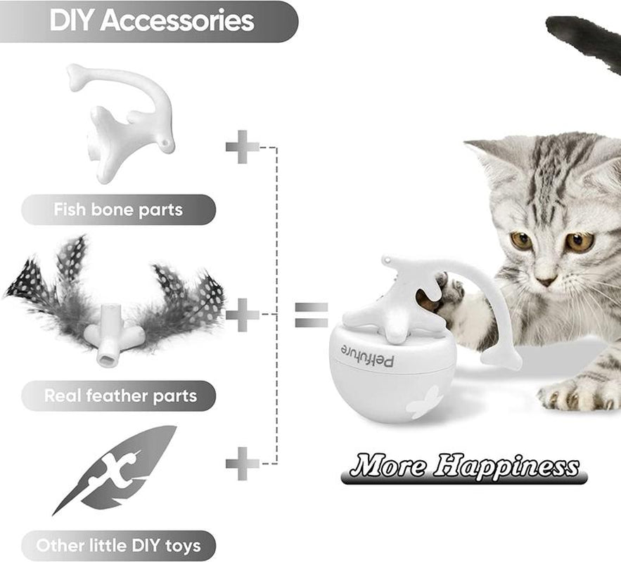 Fishbone Rolling Ball Pet Toy Cat Toy Interactive Indoor Pet Toy Kicker with Catnip Kitten Electric Cat Toy Ball 2 Accessories USB Rechargeable