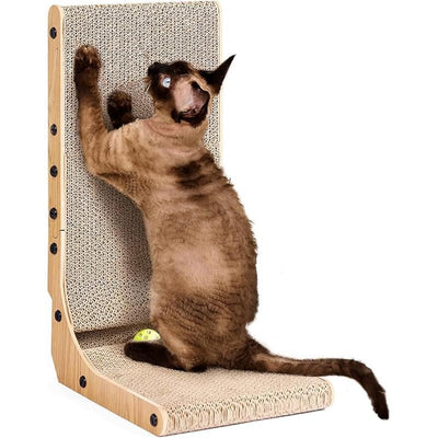 Cat Scratcher for Indoor Cats, 26.8 Inch L Shaped Vertical Cat Scratching Board with Ball Cat Toy, Large Cat Scratcher Pad