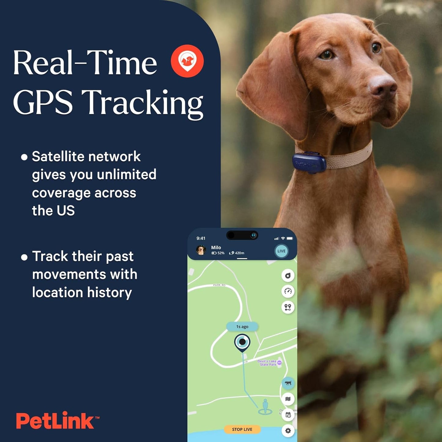 GPS Dog Tracker - Real-Time Pet Tracker Collar - Waterproof Dog GPS Tracker with Virtual Fence