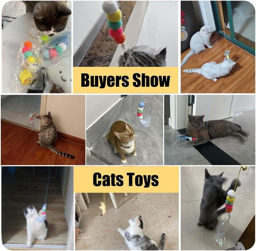 5 PCS Interchangeable Teaser Wand Cat Toy, Hanging Cat Feather Toys, Telescopic Interactive Cat Toys for Indoor Cats