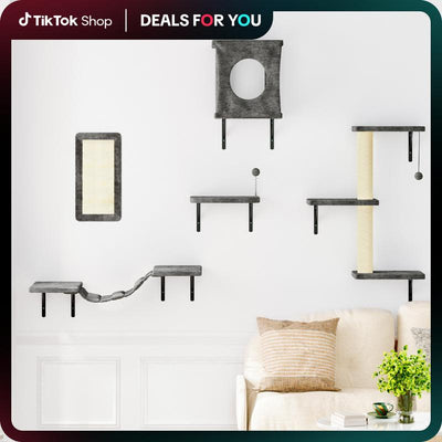 [Dealsforyoudays] 5-Piece Wall Mounted Cat Climbing Set – Soft House, Cat Scratching Board, Cat Tree, Cat Hammock & Cat Juamping Platform[Fathersdaygift]