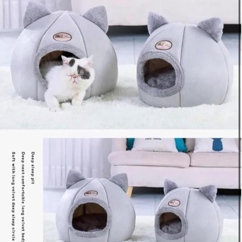 Cat Cave Bed for Indoor Soft Premium Pet Beds No Deformation anti Slip Bottom Pets Houses for Indoor Cats Room Tent, 2 in 1 Use Foldable or Open 6-11LB Light (Grey Medium Size) (12" X 12" X12)