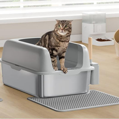 Yitahome Stainless Steel Cat Litter Box with Lid and Scoop, Extra Large Enclosed Metal Litter Box for Large Cats with Non-Slip Bottom, Odorless, Anti-Leakage, Non-Stick