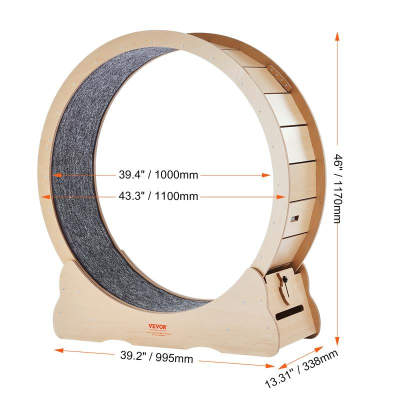 VEVOR Wooden Cat Exercise Wheel, 43.3" Large Cat Treadmill Wheel for Indoor Cats, Cat Running Wheel with Detachable Carpet & Cat Teaser for Running/Walking/Training, Suitable for Most Cats Yellow