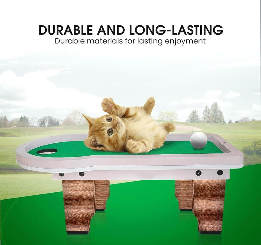 8-In-1 Cat Golf Table Set: Cat Tree Tower with Scratching Post, Catnip Pillows, Feather Wand, Feeder & Furniture for Indoor Cat Scratching Ramp