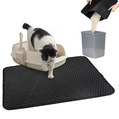 Cat Litter Mat Cat Litter Catching Mat, Urine Resistant and Waterproof Material, Anti-Shedding, Reduce Waste, Easier to Clean, Washable, Soft on Paws, Indoor Box Supplies and Essentials(Black,Pack of 1,15.7*19.7Inch,21.7*29.5Inch)