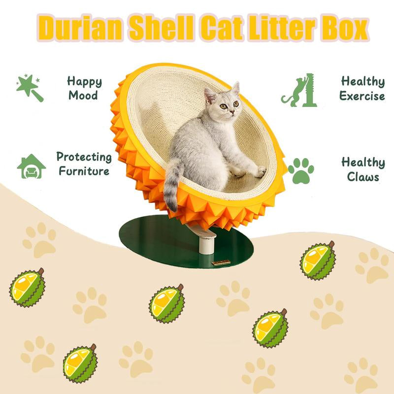 Durian Shape Cat Scratching Bed - Cute and Sturdy 3-In-1 Cat House - Comfortable Sisal Rope Scratching Board for Claw Care and Resting
