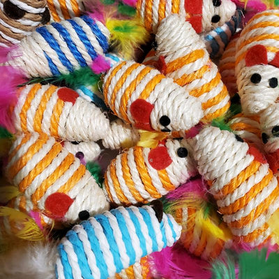 10 Interactive Sisal Mice with Rattle Sound, Play Catch Teaser Mouse Toy for Cat