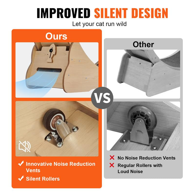 VEVOR Wooden Cat Exercise Wheel, 43.3" Large Cat Treadmill Wheel for Indoor Cats, Cat Running Wheel with Detachable Carpet & Cat Teaser for Running/Walking/Training, Suitable for Most Cats Yellow