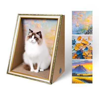 Txfny DIY Art 3D Oil Painting Cat Nest for Artist Kitten Art Frame Cat Nest with Scratching Board Cat Nest for All Seasons Cat Toy Cat House Decoration Home