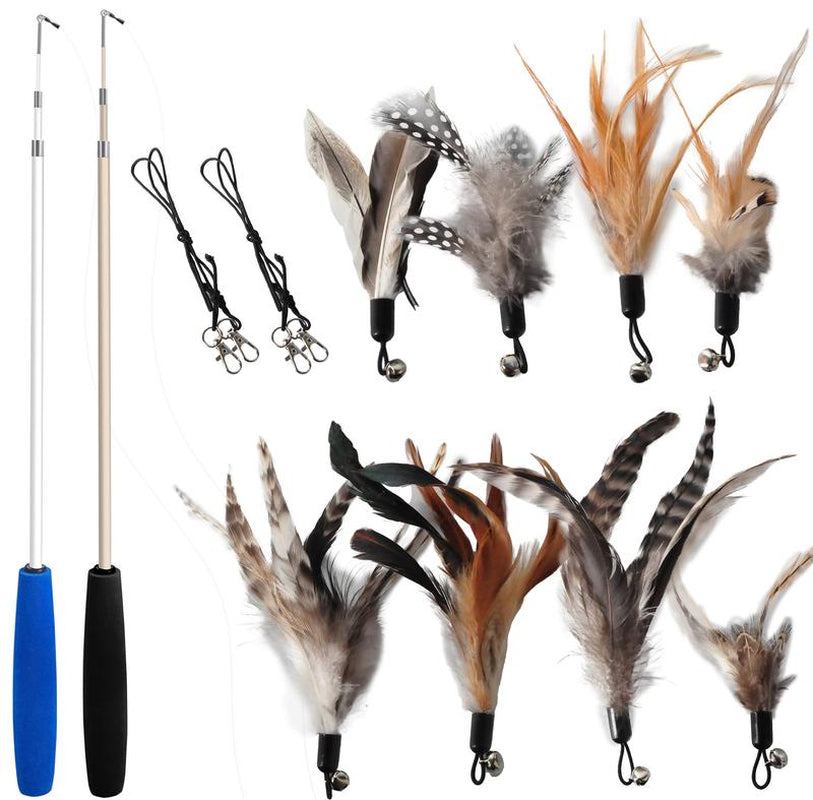 Chemical-Free Dyeing Cat Feather Toys for Indoor Cats - Include Cat Wand and Natural Feather Refills