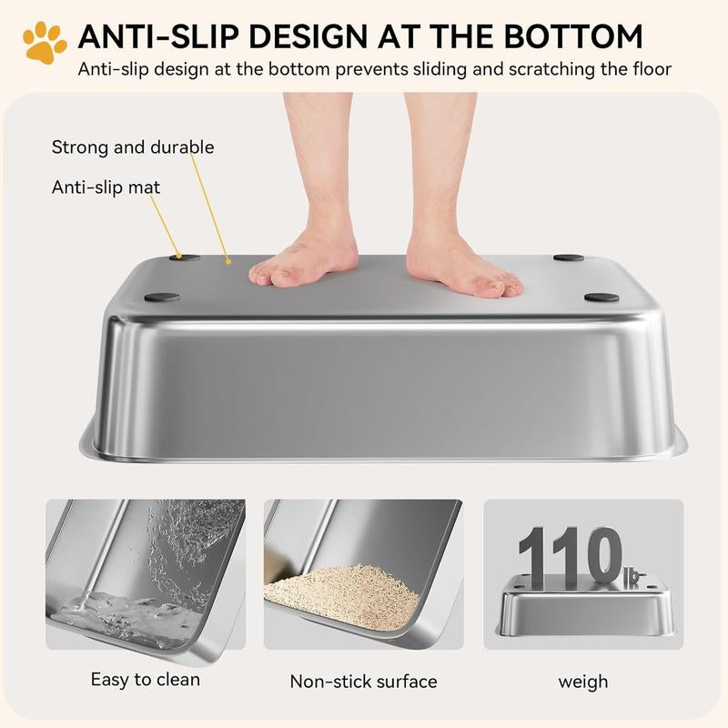 Yitahome Stainless Steel Cat Litter Box with Lid and Scoop, Extra Large Enclosed Metal Litter Box for Large Cats with Non-Slip Bottom, Odorless, Anti-Leakage, Non-Stick