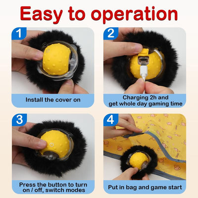 Interactive Cat Toys Ball Fast Rolling in Pouch,Motion Activate Chirping Cat Toy Hide and Seek Mouse Catching Game Auto Interactive Cat Toy Wand
