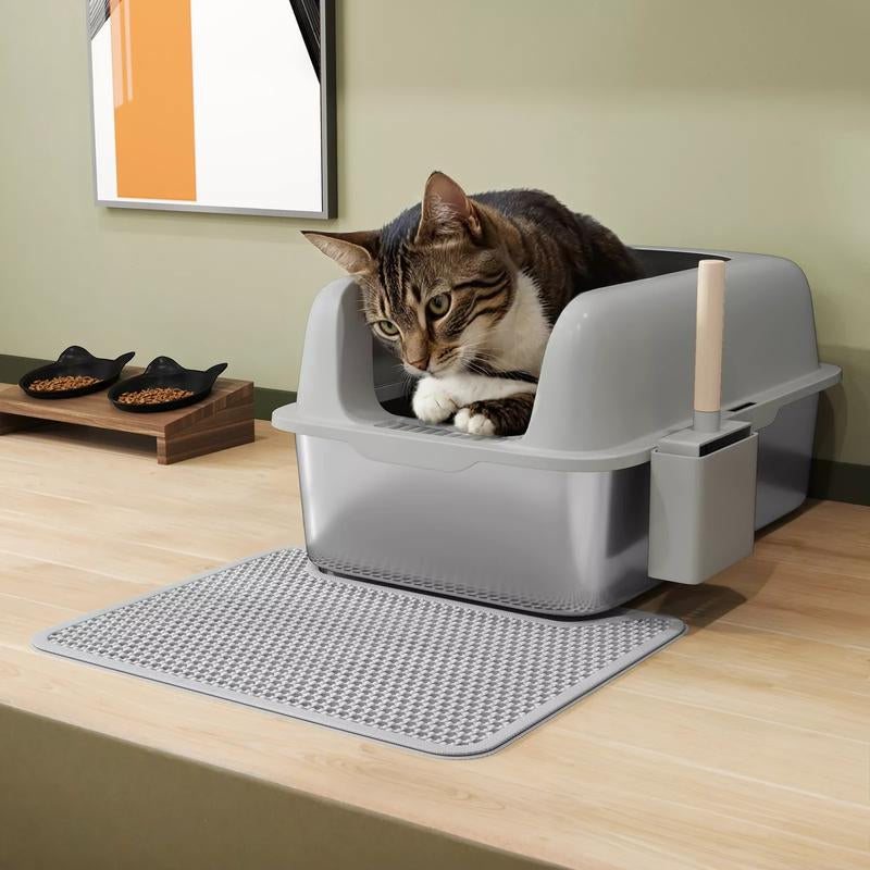 Yitahome Stainless Steel Cat Litter Box with Lid and Scoop, Extra Large Enclosed Metal Litter Box for Large Cats with Non-Slip Bottom, Odorless, Anti-Leakage, Non-Stick