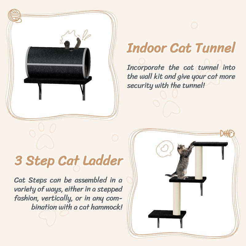 [Dealsforyoudays] 7-In-1 Wall Mounted Cat Climber Set with Cat House, Tunnel, Bridge, Tree, Steps, Scratcher Board & Hammock, Indoor Cat Shelves for Luxury Kitty