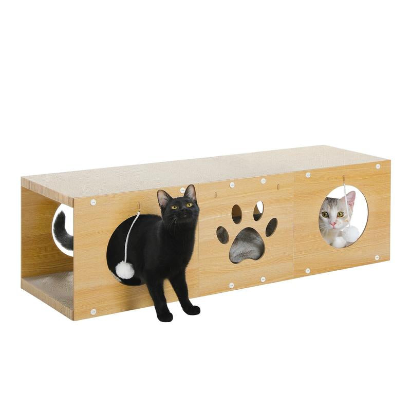 Multi-Hole Fun Cat Tunnel with Scratching Board and Game Pom Pom Cat Tunnel House, Interactive Cat Scratching House, Self-Improvement Drilling Hole Teaser, Must-Have for Multi-Cat Families