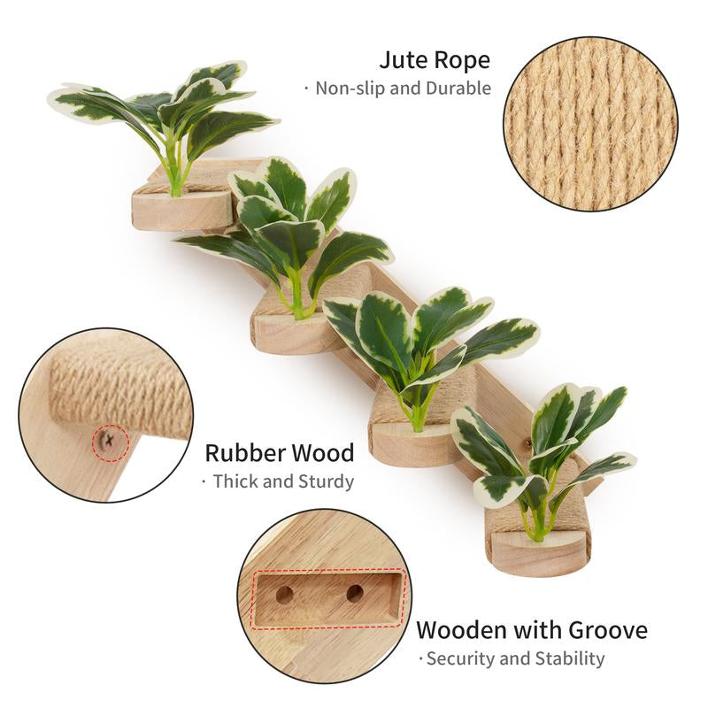 2 Packs Cat Wall Steps Cat Steps for Wall Cat Stairs for Wall Cat Shelves Wall Mounted Cat Climbing Stairs Shelf with Jute Scratching and Leaf Cat Wall Furniture Cat Ladder for Wall Cat Wall Stairs L