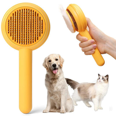 Cat Brushes for Indoor Cats - Pet Self Cleaning Slicker Brush Removes Deep Waste Hair - Cats Dogs Resin Protected Massage Comb(Yellow) Fur Remover Pet Supply Pet Product Pet Brush Brush Remove Cordless Spray Comb