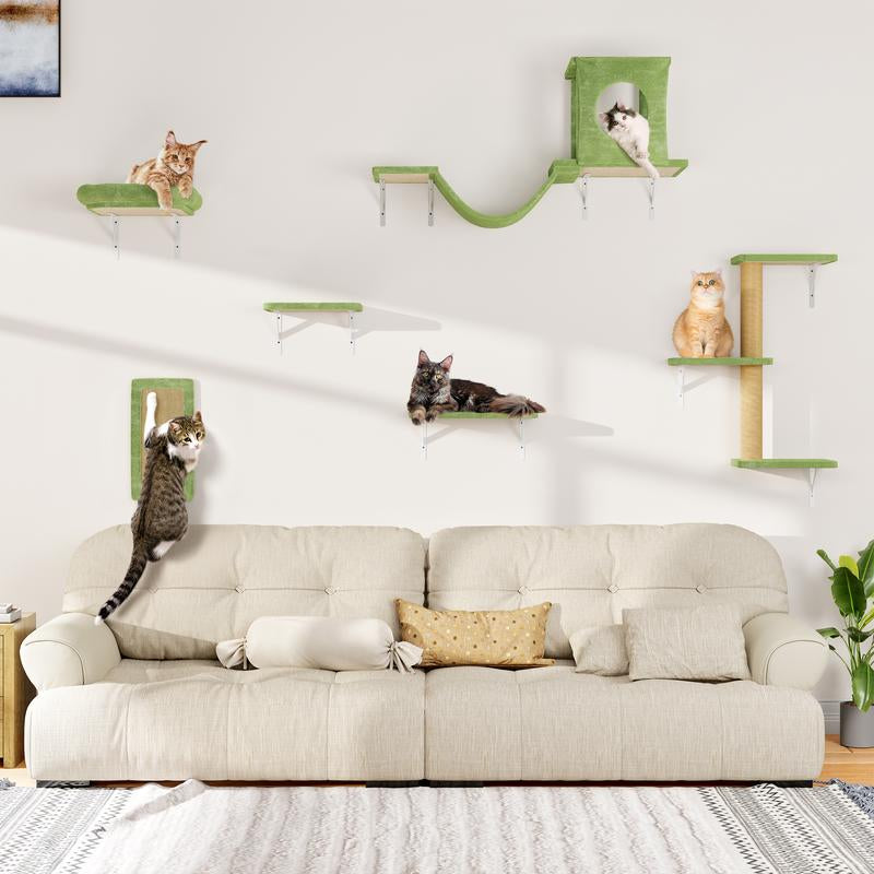 [Dealsforyoudays] 5-Piece Wall Mounted Cat Climbing Set – Soft House, Cat Scratching Board, Cat Tree, Cat Hammock & Cat Juamping Platform[Fathersdaygift]