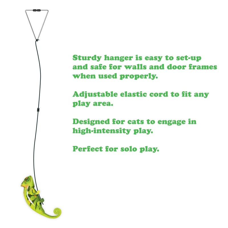 Jump 'N' Jamb Swinging Chameleon Refillable Catnip Teaser Toy - Interactive Plush Cat Toy