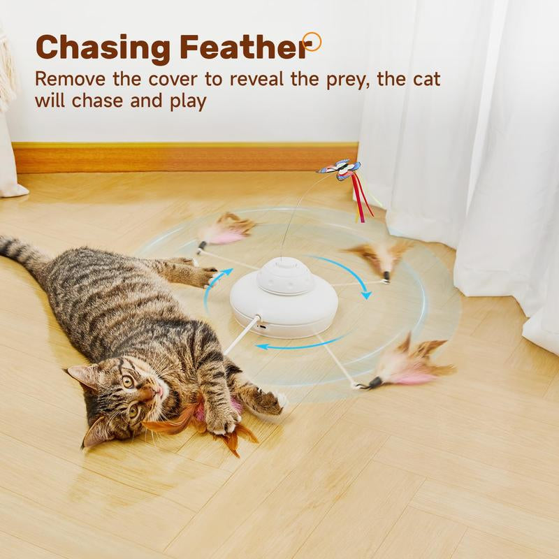 Potaroma Electric Cat Toys Chargeable, 3In1 Hide and Seek Kitten Wand Toy, Interactive Automatic Cats Toy, Fluttering Butterfly, Moving Feather, Indoor Exercise Kicker 22.8 Inches Cover for All Breeds