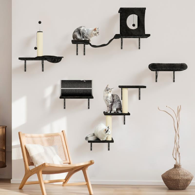[Dealsforyoudays] 5-Piece Wall Mounted Cat Climbing Set – Soft House, Cat Scratching Board, Cat Tree, Cat Hammock & Cat Juamping Platform[Fathersdaygift]