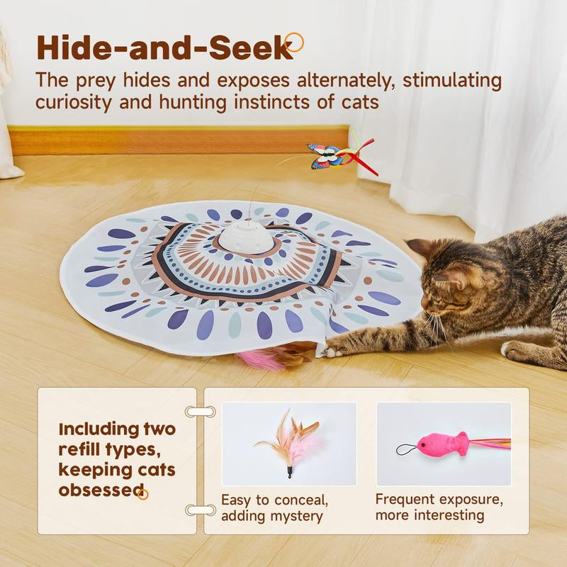 Potaroma Electric Cat Toys Chargeable, 3In1 Hide and Seek Kitten Wand Toy, Interactive Automatic Cats Toy, Fluttering Butterfly, Moving Feather, Indoor Exercise Kicker 22.8 Inches Cover for All Breeds