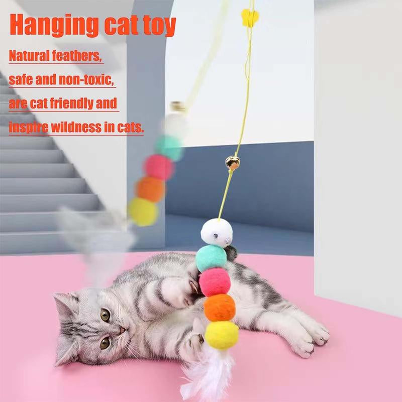 5 PCS Interchangeable Teaser Wand Cat Toy, Hanging Cat Feather Toys, Telescopic Interactive Cat Toys for Indoor Cats