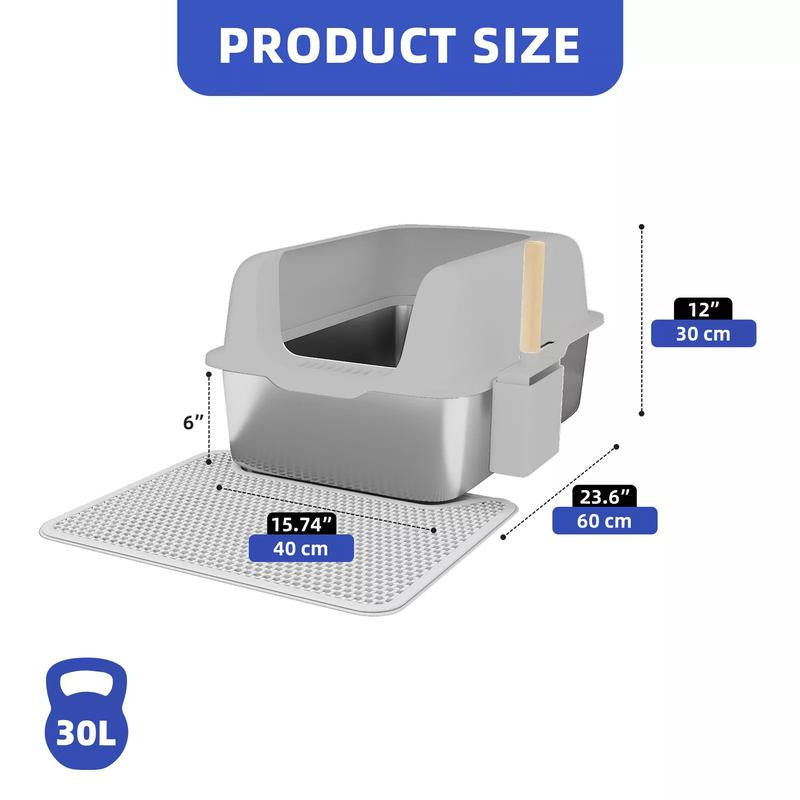 Yitahome Stainless Steel Cat Litter Box with Lid and Scoop, Extra Large Enclosed Metal Litter Box for Large Cats with Non-Slip Bottom, Odorless, Anti-Leakage, Non-Stick