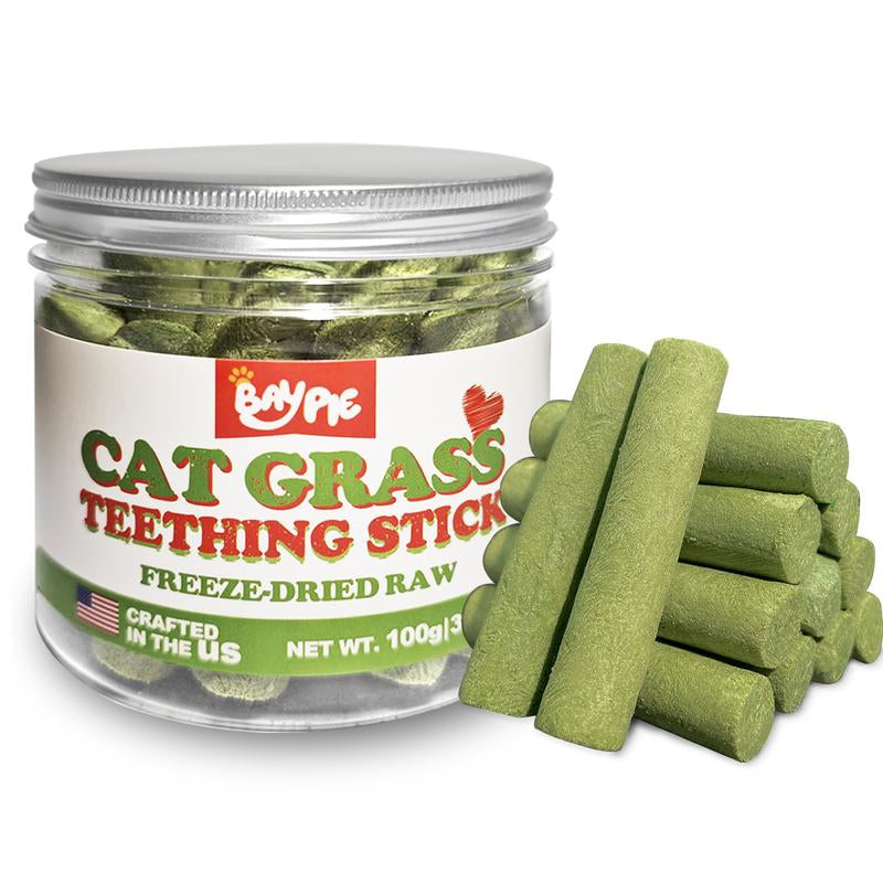 BAYPIE 3.5Oz Cat Grass Teething Stick, Delicious Cat Treat Snack Edible Cat Chew Toy for Teeth Cleaning and Hairball Removal in Cats